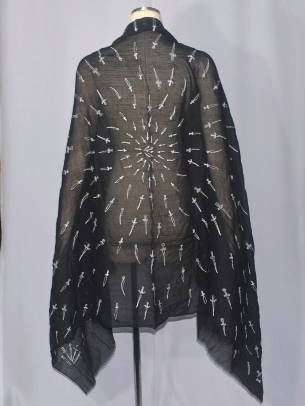Rag & Bone Black Lightweight Cotton Large Scarf Embroidered Daggers